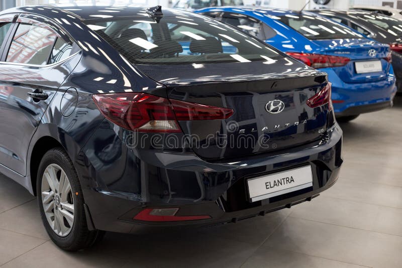 Russia, Izhevsk - January 23, 2020: New modern cars in the Hyundai showroom. Ba