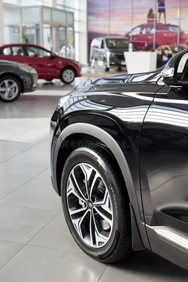 Russia, Izhevsk - October 30, 2019: New cars in the Hyundai showroom. Famous world brand. Prestigious cars stock photos