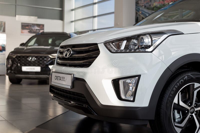 Russia, Izhevsk - October 30, 2019: New Creta Rock Edition in the Hyundai showroom. Famous world brand. Prestigious cars royalty free stock image