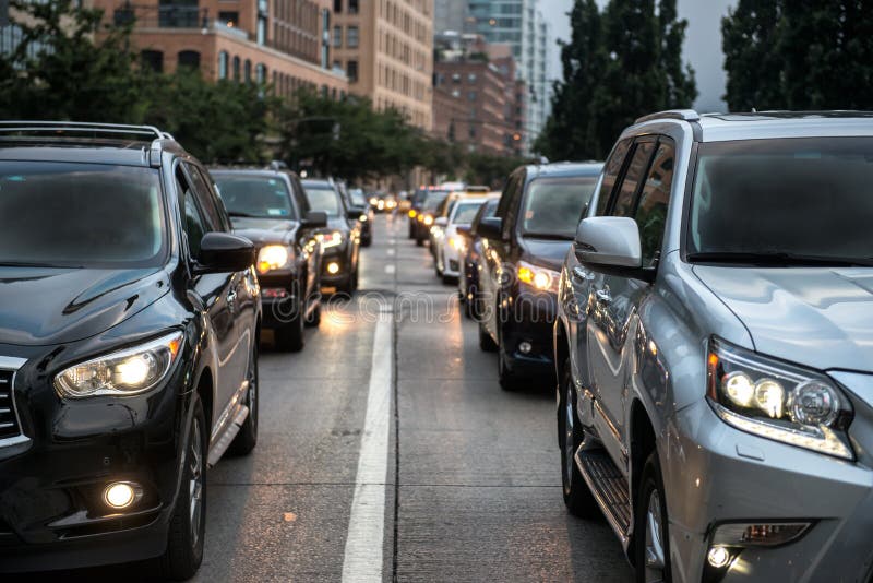 Traffic congestion after working hours in New York City. People going from work and stuck on the evening road. Traffic stock photography