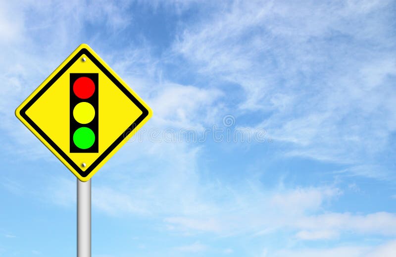 Traffic light ahead warning sign royalty free illustration