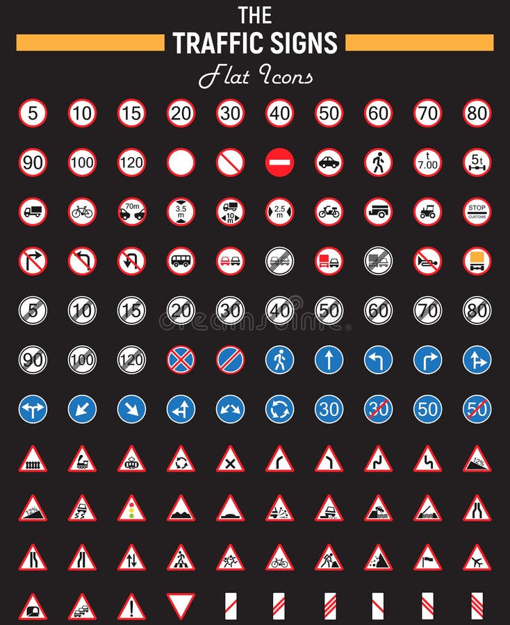 Traffic signs flat icon set, Road symbols vector illustration