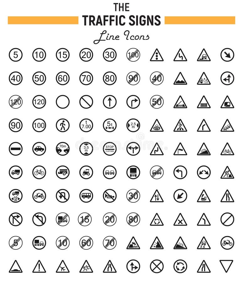 Traffic signs line icon set, Road symbols vector illustration