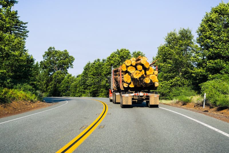 Truck transporting logs near Redding, California stock photography