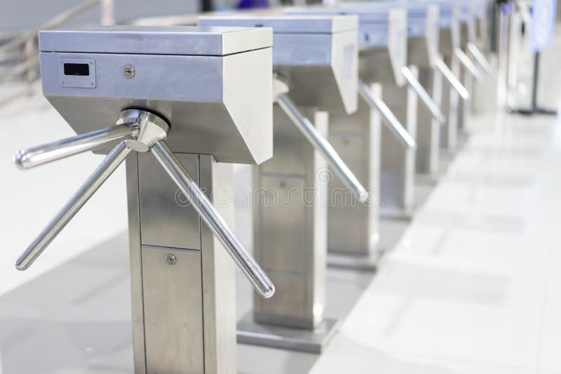 Turnstile gate for way exit or entrance. Technology for industry concept royalty free stock image