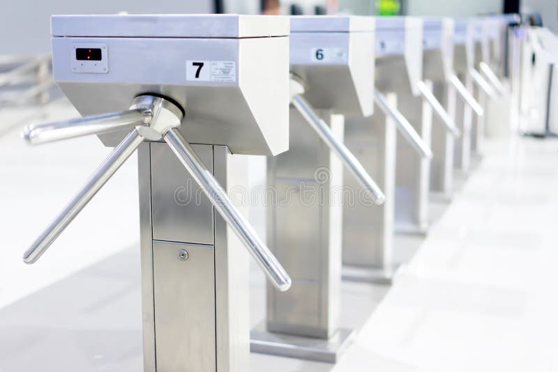 Turnstile gate for way exit or entrance. Object for outdoor concept stock image