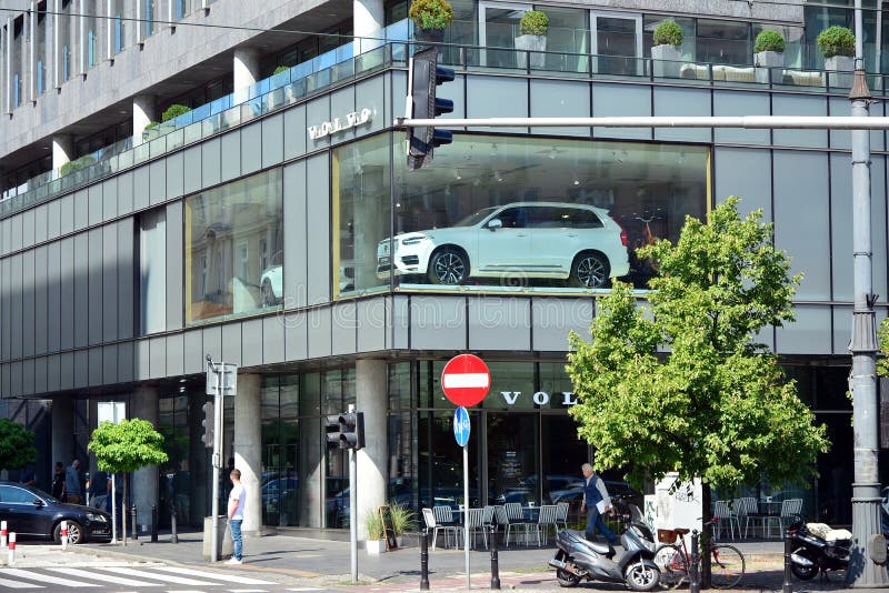 Volvo Car Warszawa. A new Volvo concept in the center of Warsaw. It is the world`s first car showroom combined with a cafe and a c. Warsaw, Poland. 18 July 2019 stock images
