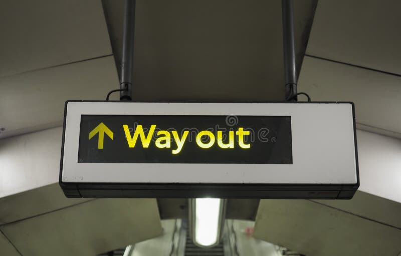 Way out exit sign in London tube. Way out exit sign in London underground royalty free stock image