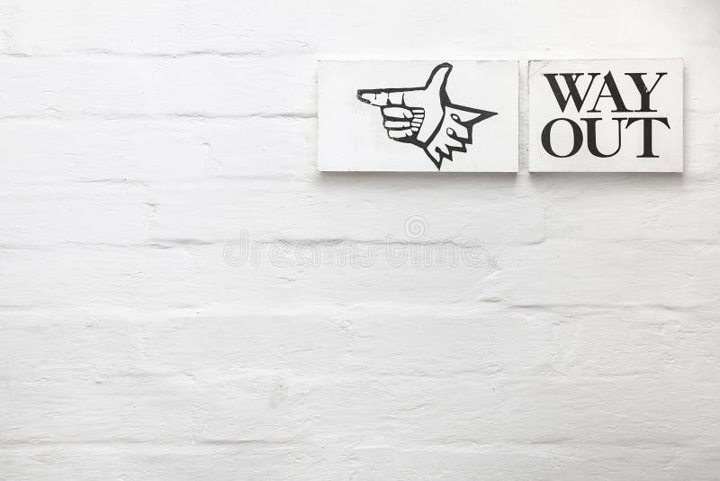 Way out sign with copyspace, exit sign template. Way out sign or exit sign with copyspace. Suitable for a template or background stock photo