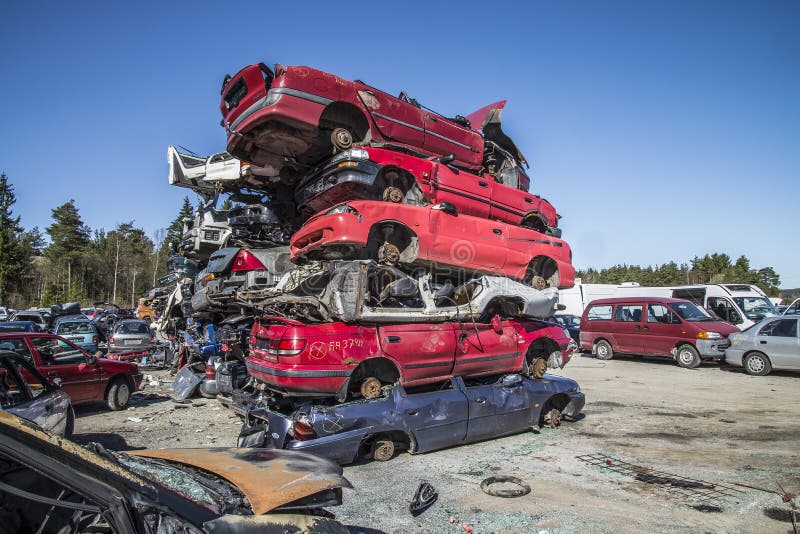 Wreck cars on a scrap yard royalty free stock images