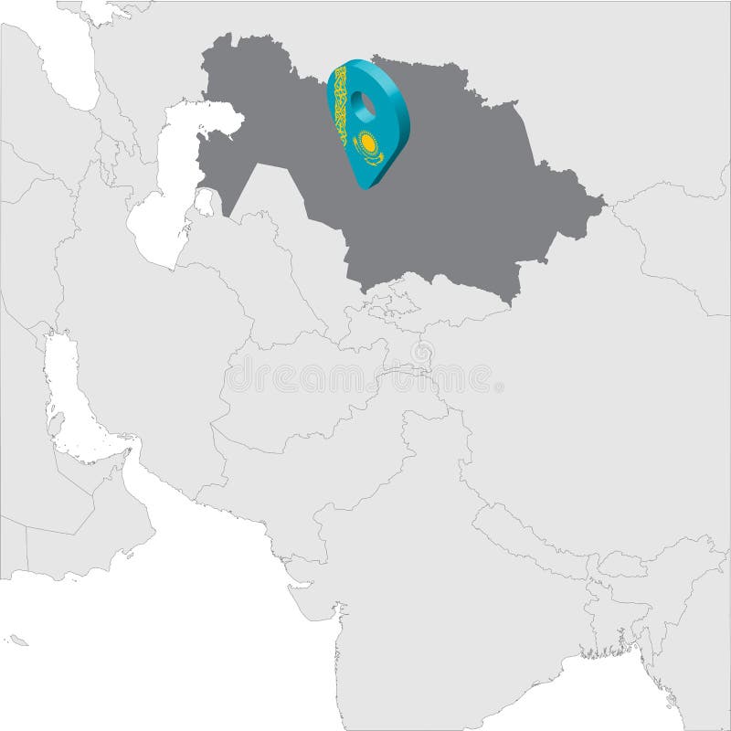 Kazakhstan Location Map on map Asia. 3d Kazakhstan flag map marker location pin. High quality map Republic of Kazakhstan.  Central vector illustration