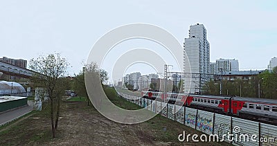 Aerial Moscow Trains Monorail In Motion stock video footage