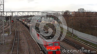 Locomotives and trains at the railway junction stock video footage