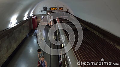 Moscow. Russia-September 2018: metro train . People on the platform. Underground public transport. The concept of urban stock video footage