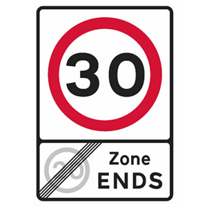 End of 20 mph zone and start of 30 mph speed limit sign