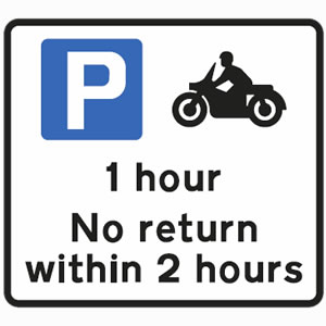 Free parking for motorcycles only, for one hour only sign