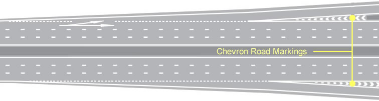 Dual carriageway chevron road markings