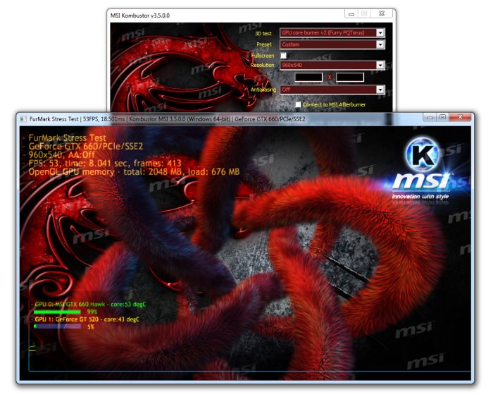 MSI Kombustor - Fur rendering test with a PQTorus